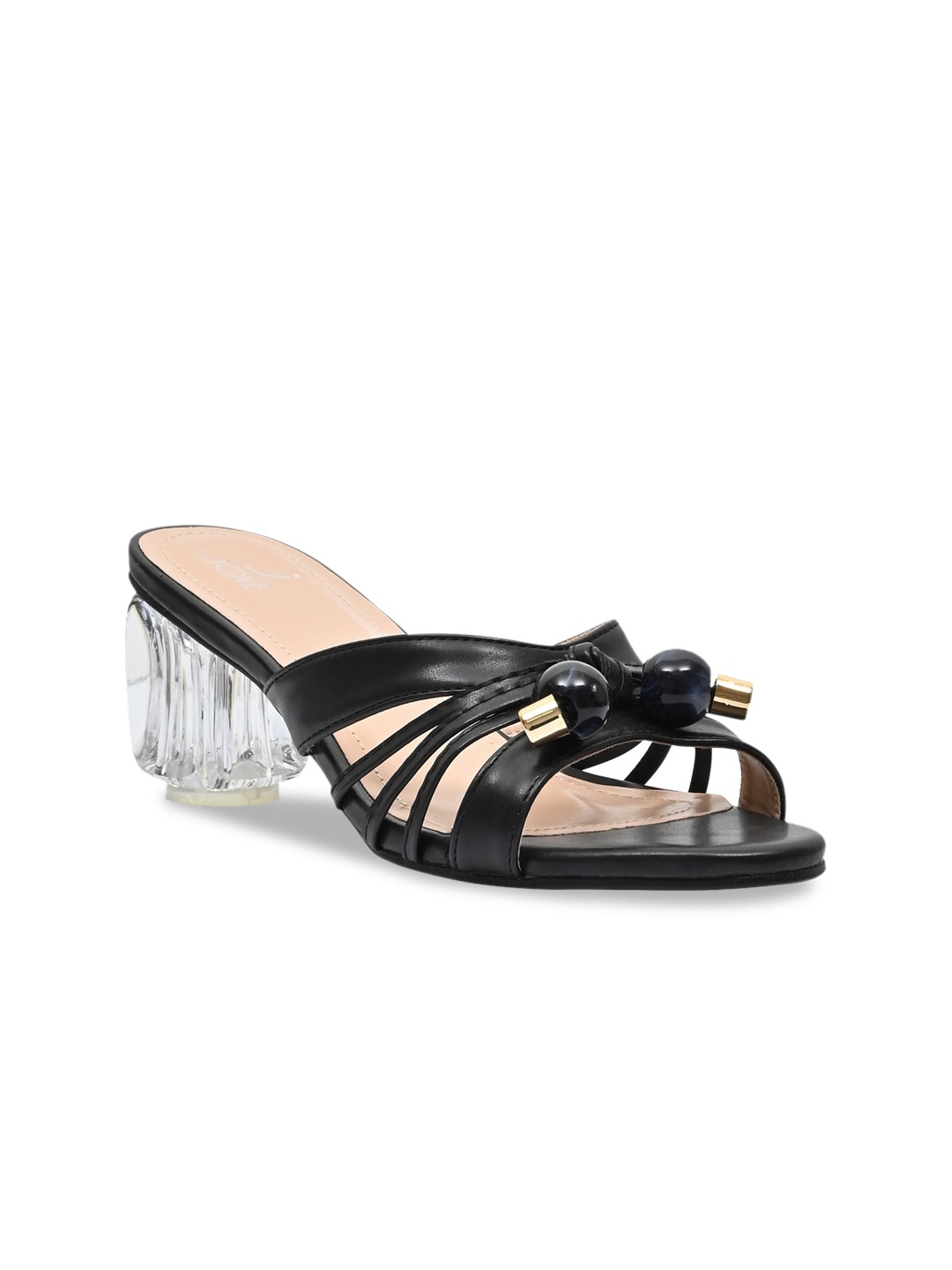 

Jove Black PU Block Sandals