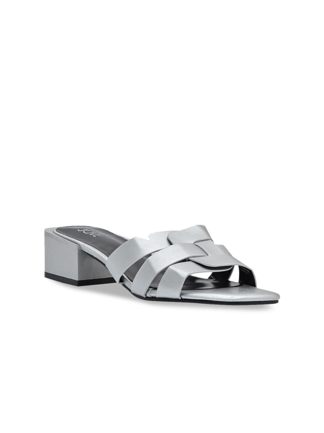 

Jove Silver-Toned PU Block Sandals