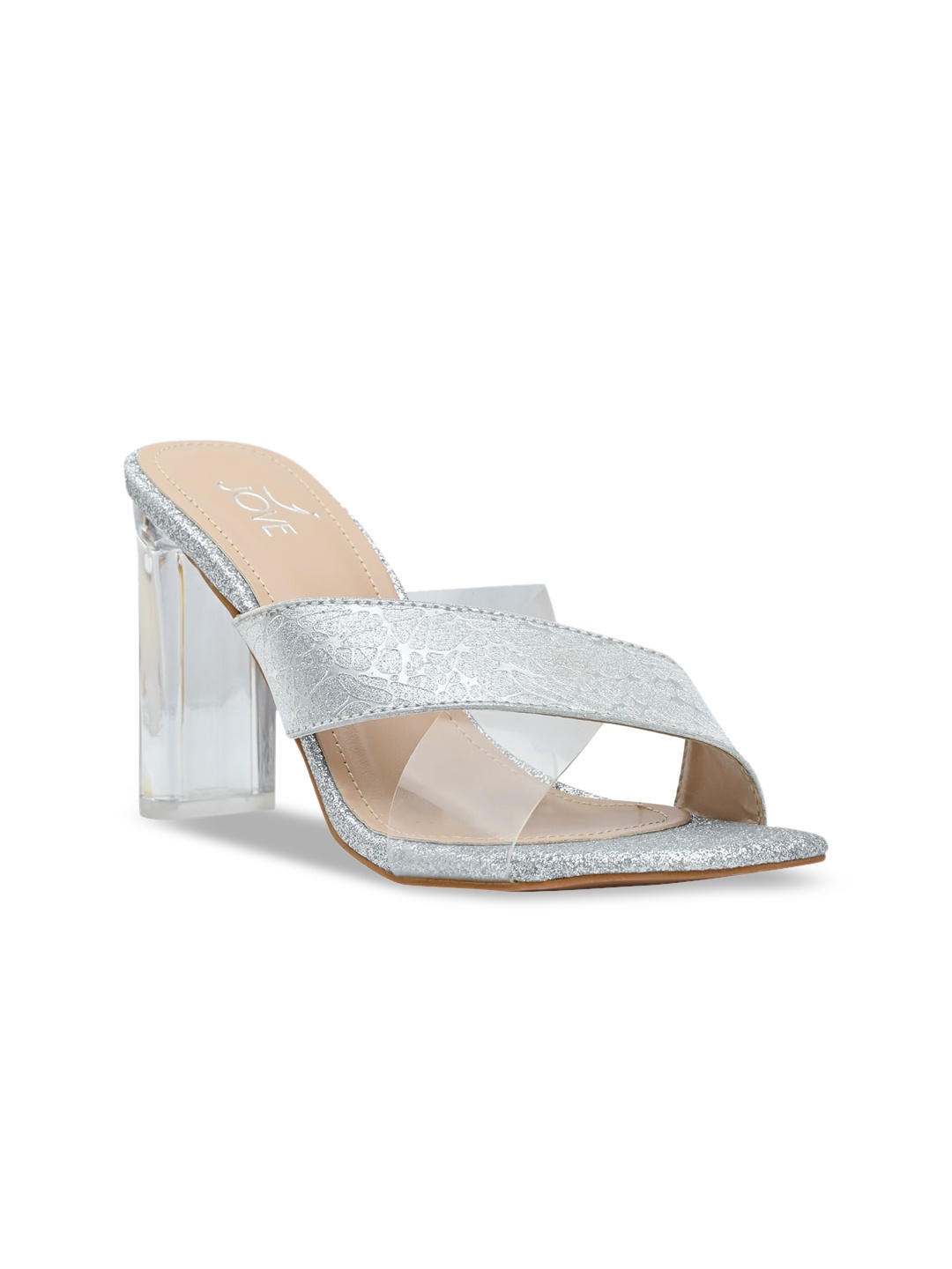 

Jove Silver-Toned PU Party Block Sandals