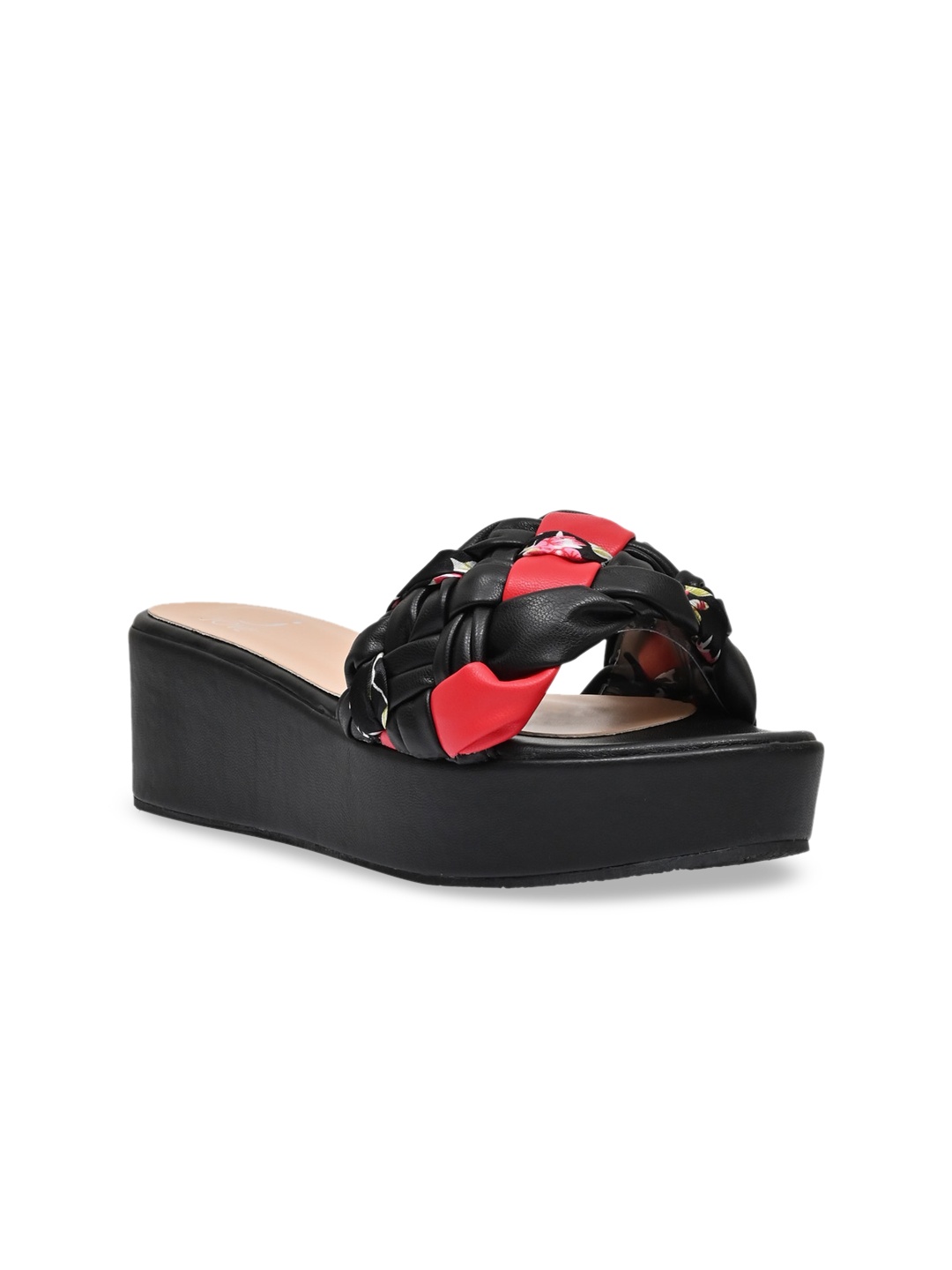 

Jove Black & Pink PU Flatform Mules