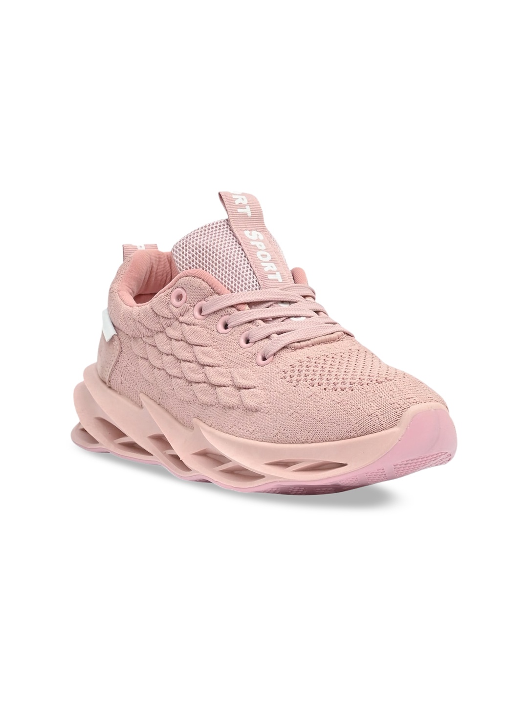 

Jove Women Pink Woven Design Sneakers