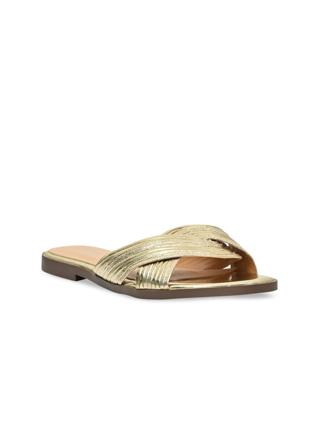 

Jove Women Gold-Coloured Textured Open Toe Flats