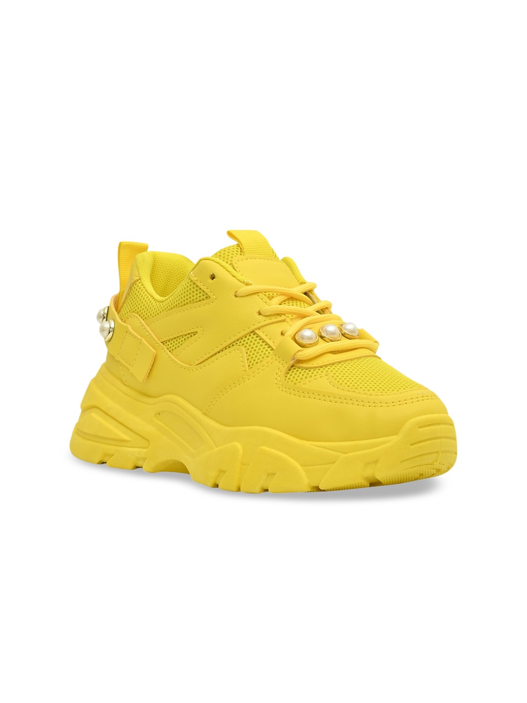 

Jove Women Yellow Woven Design Sneakers