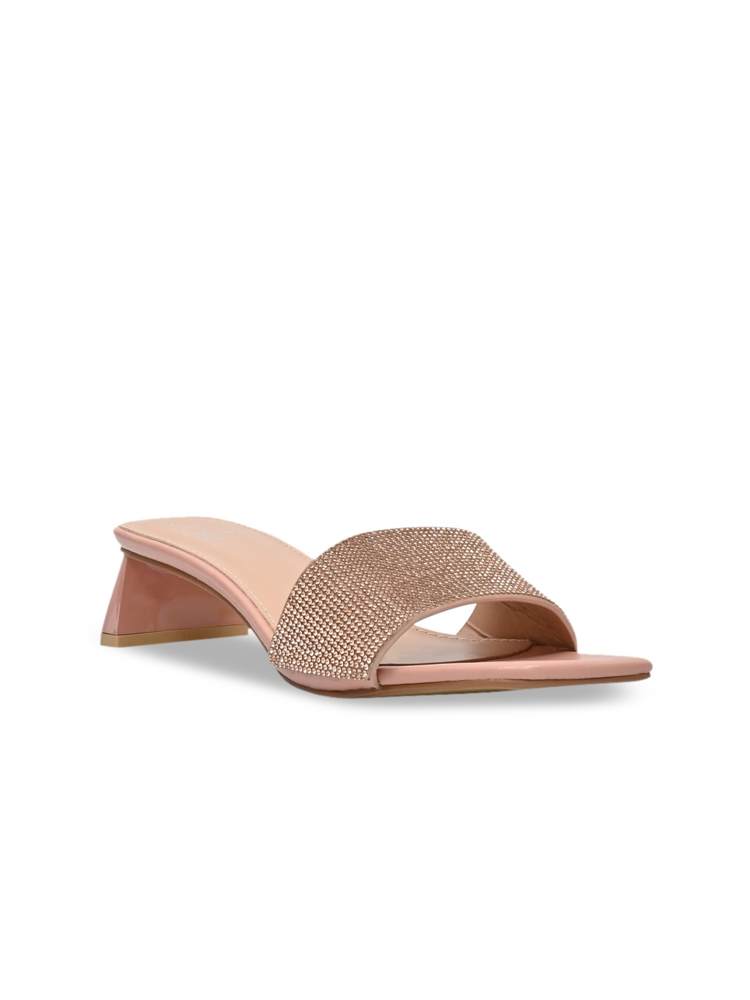 

Jove Rose Gold Embellished PU Block Mules