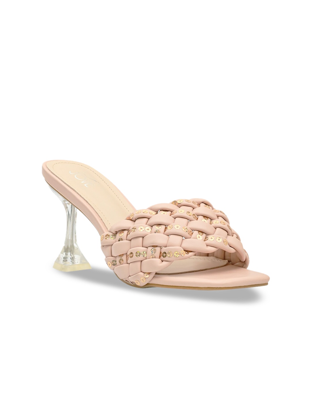 

Jove Pink Embellished PU Block Sandals