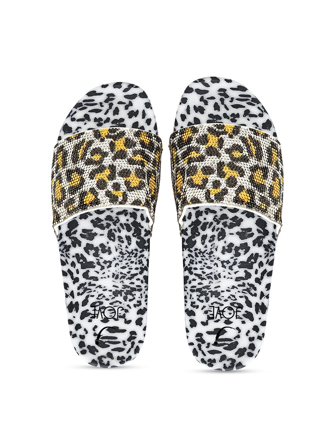 

Jove Women Black & White Leopard Printed Sliders