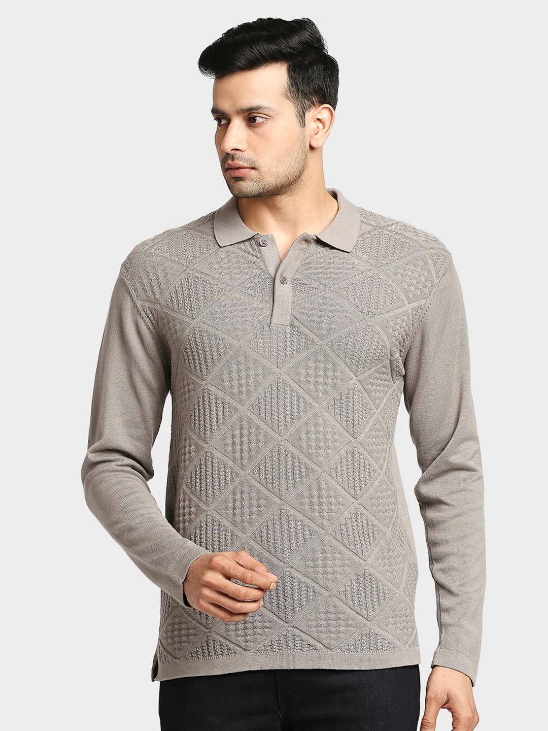 

ColorPlus Men Grey Polo Collar Cotton T-shirt