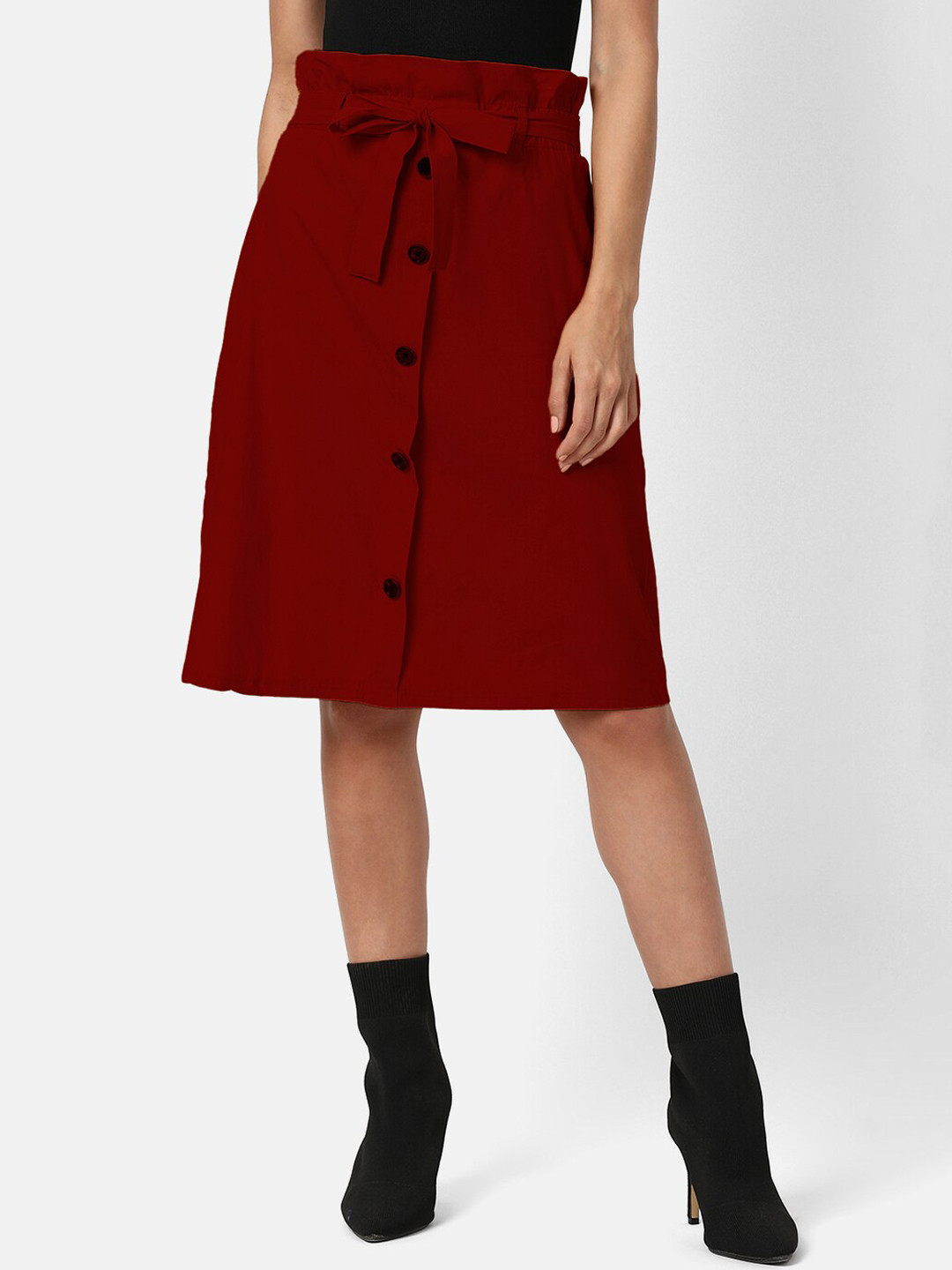 

V2 Value & Variety Women Maroon Solid Flared Knee-Length Skirt