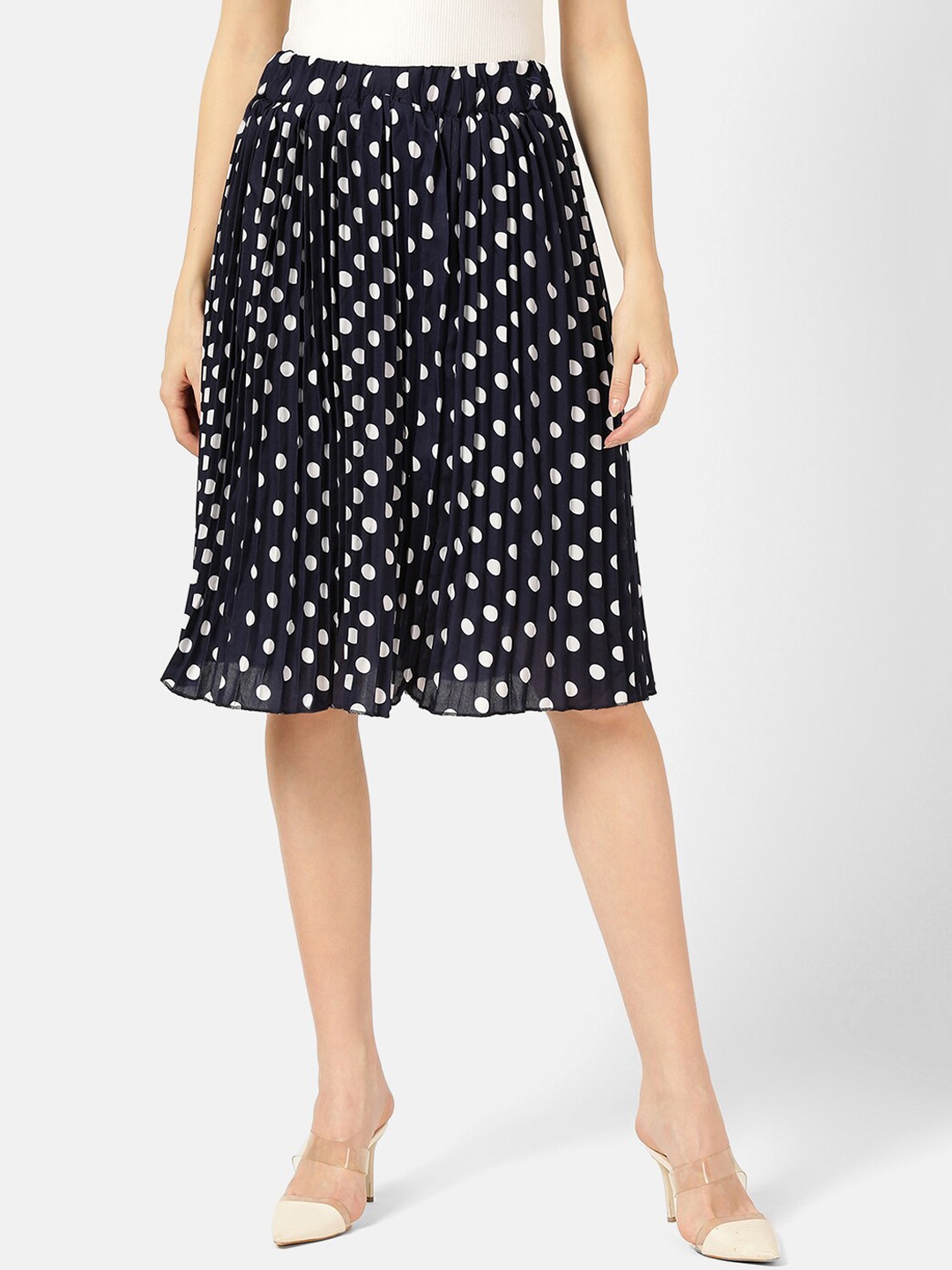 

V2 Value & Variety Women Navy Blue & White Printed Flared Knee-Length Skirt