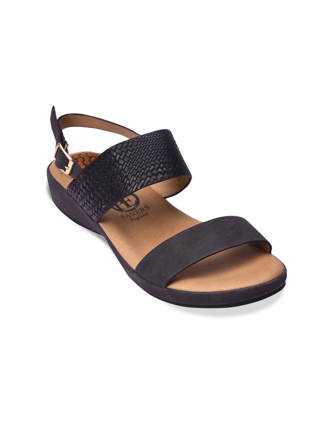 

Pavers England Women Black Textured Open Toe Flats