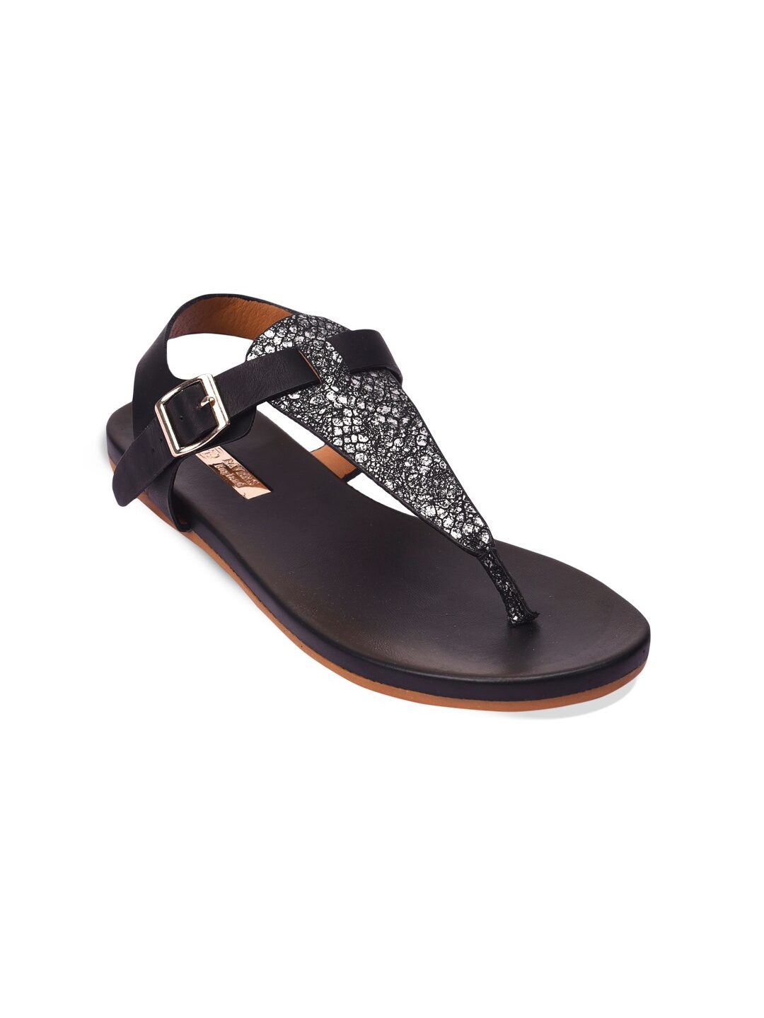 

Pavers England Women Black Embellished T-Strap Flats