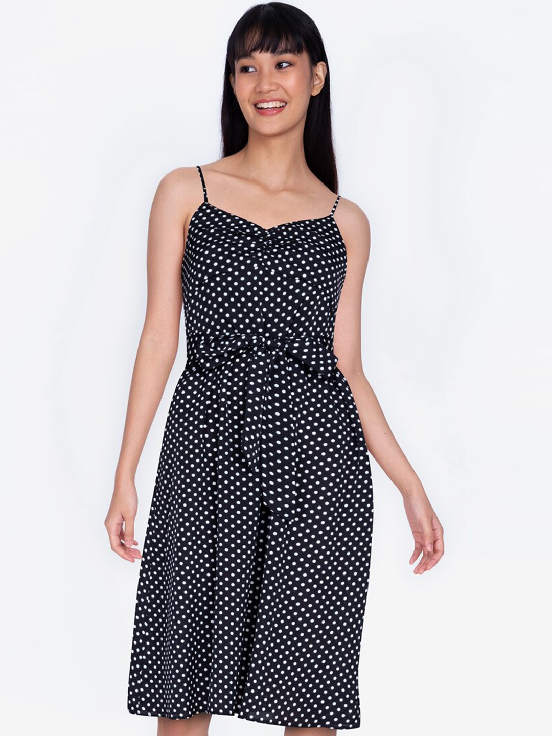 

ZALORA BASICS Black & White Printed Shoulder Strap A-Line Dress