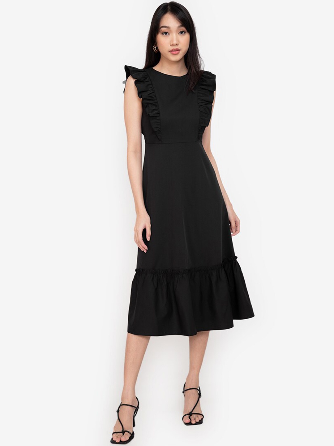 

ZALORA BASICS Women Black Frill Detail Midi Dress