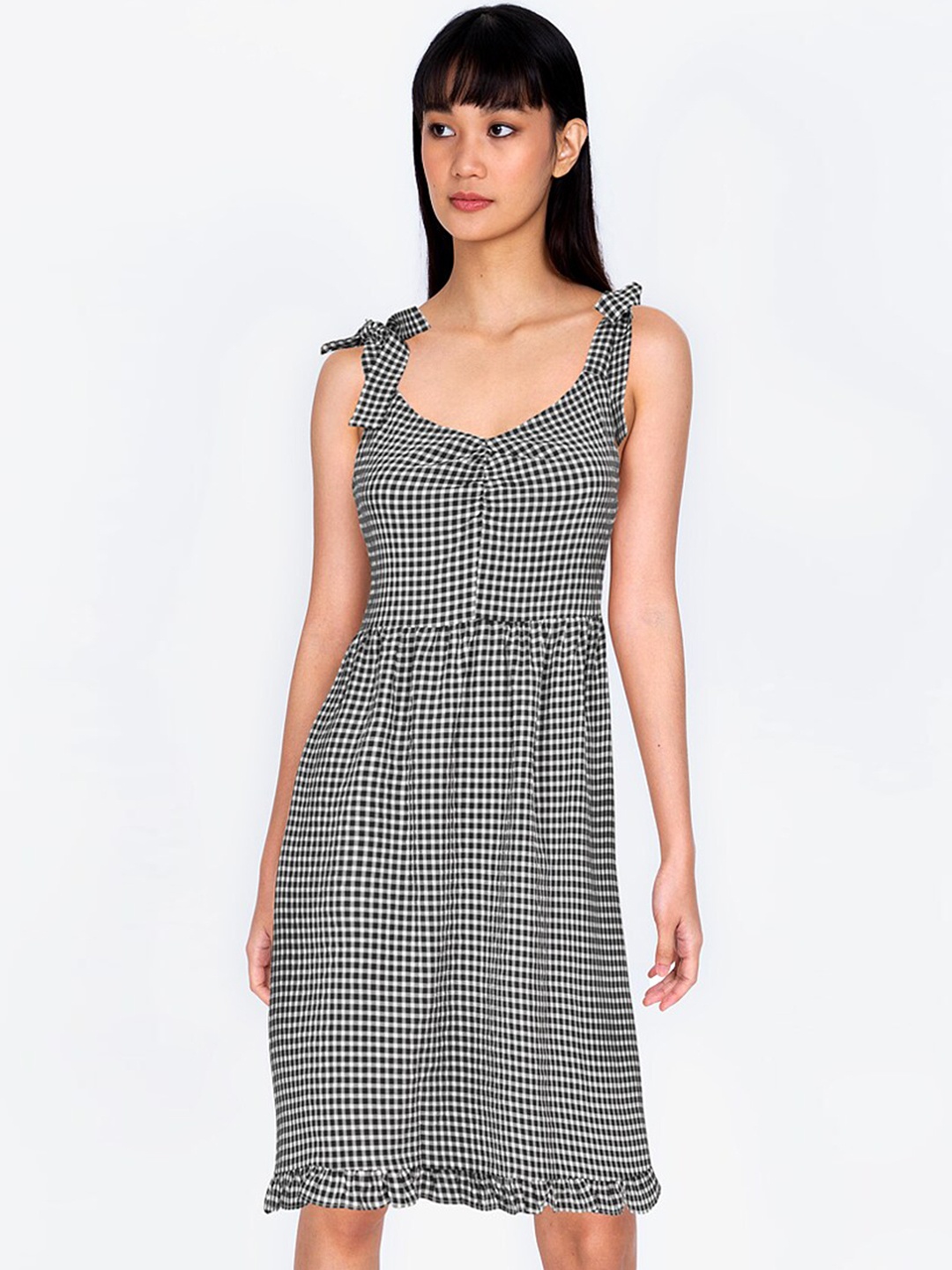 

ZALORA BASICS White & Black Checked A-Line Dress