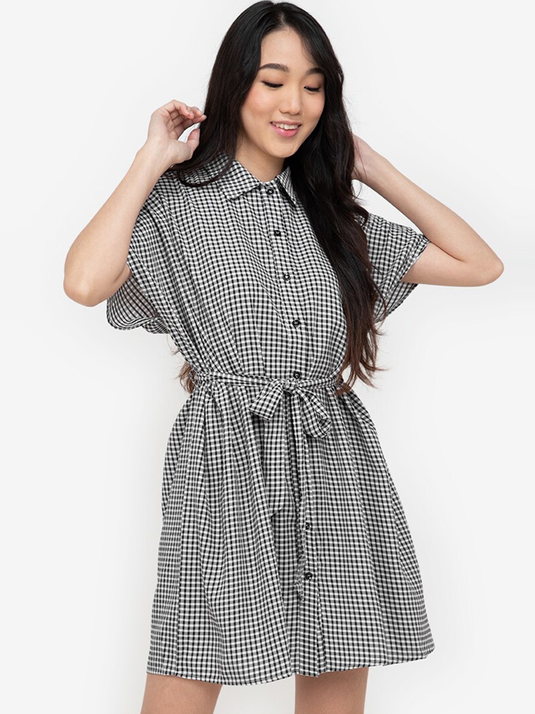 

ZALORA BASICS Black & White Checked A-Line Midi Dress