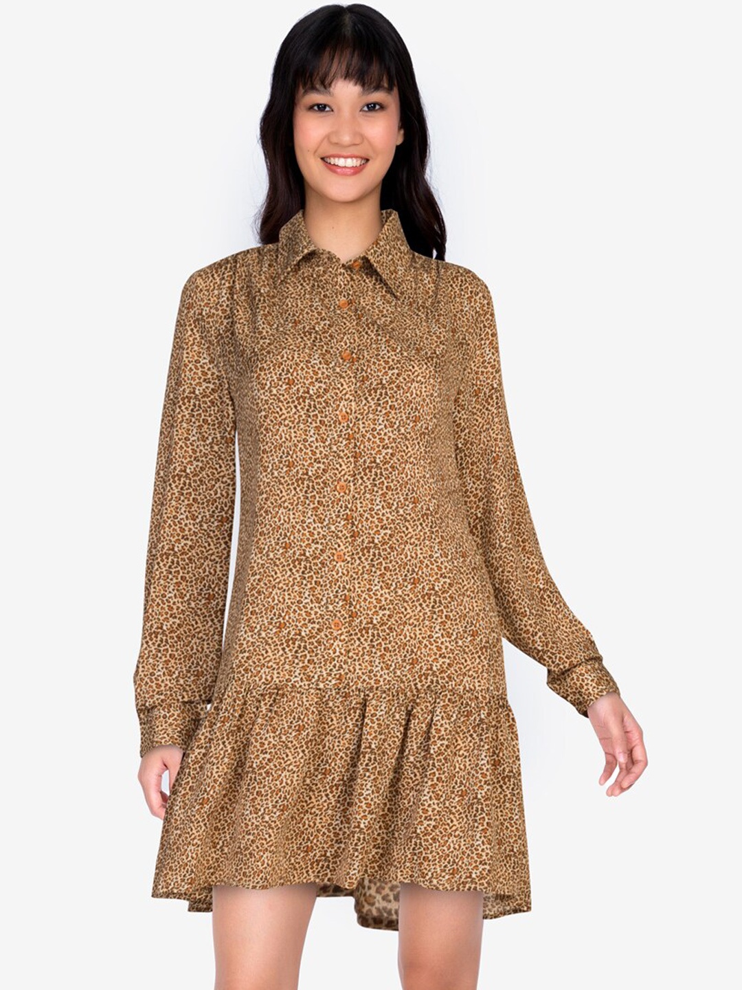 

ZALORA BASICS Brown Long Sleeve Babydoll Dress