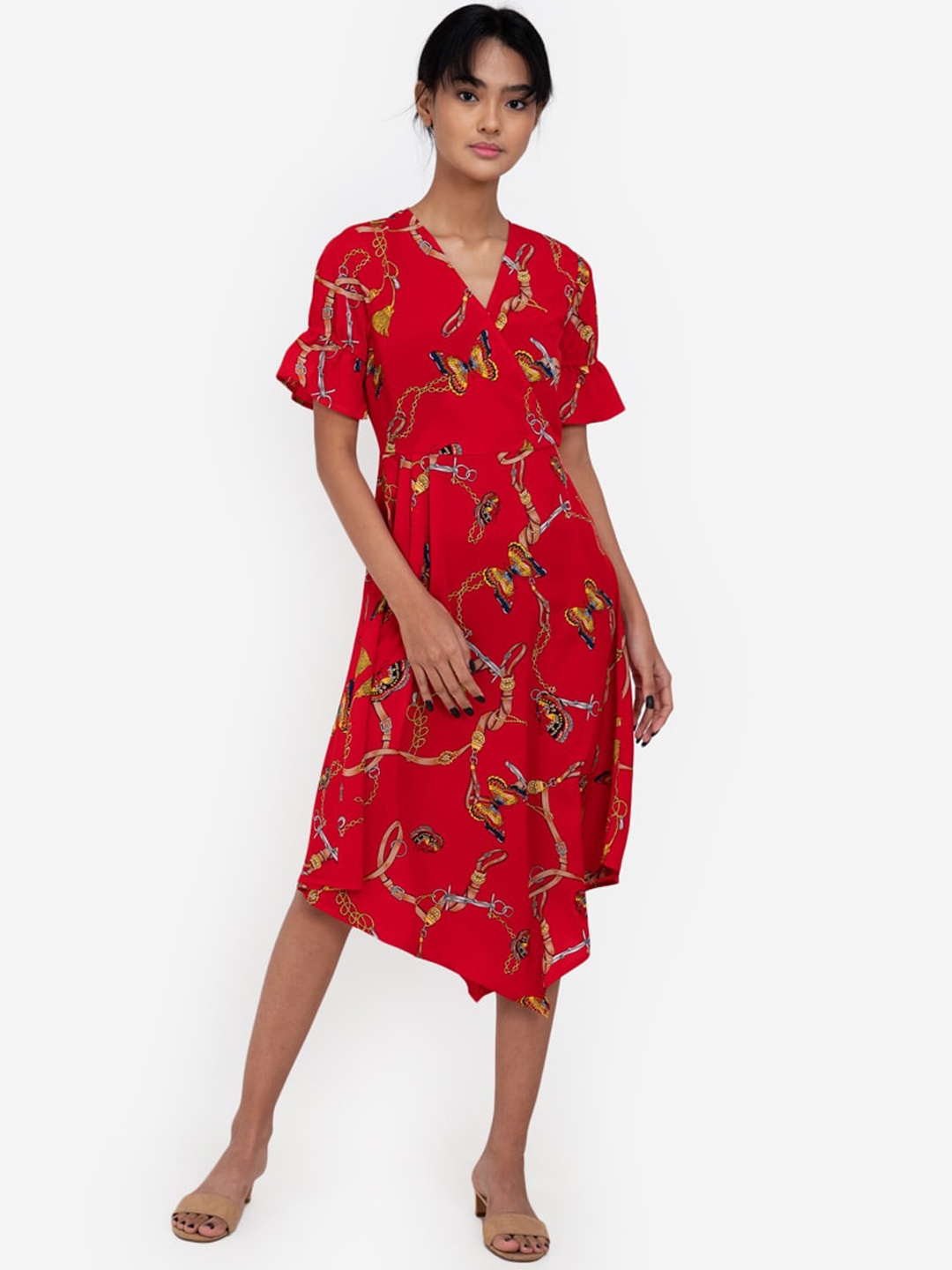 

ZALORA BASICS Women Red & Multicoloured Wrap Dress