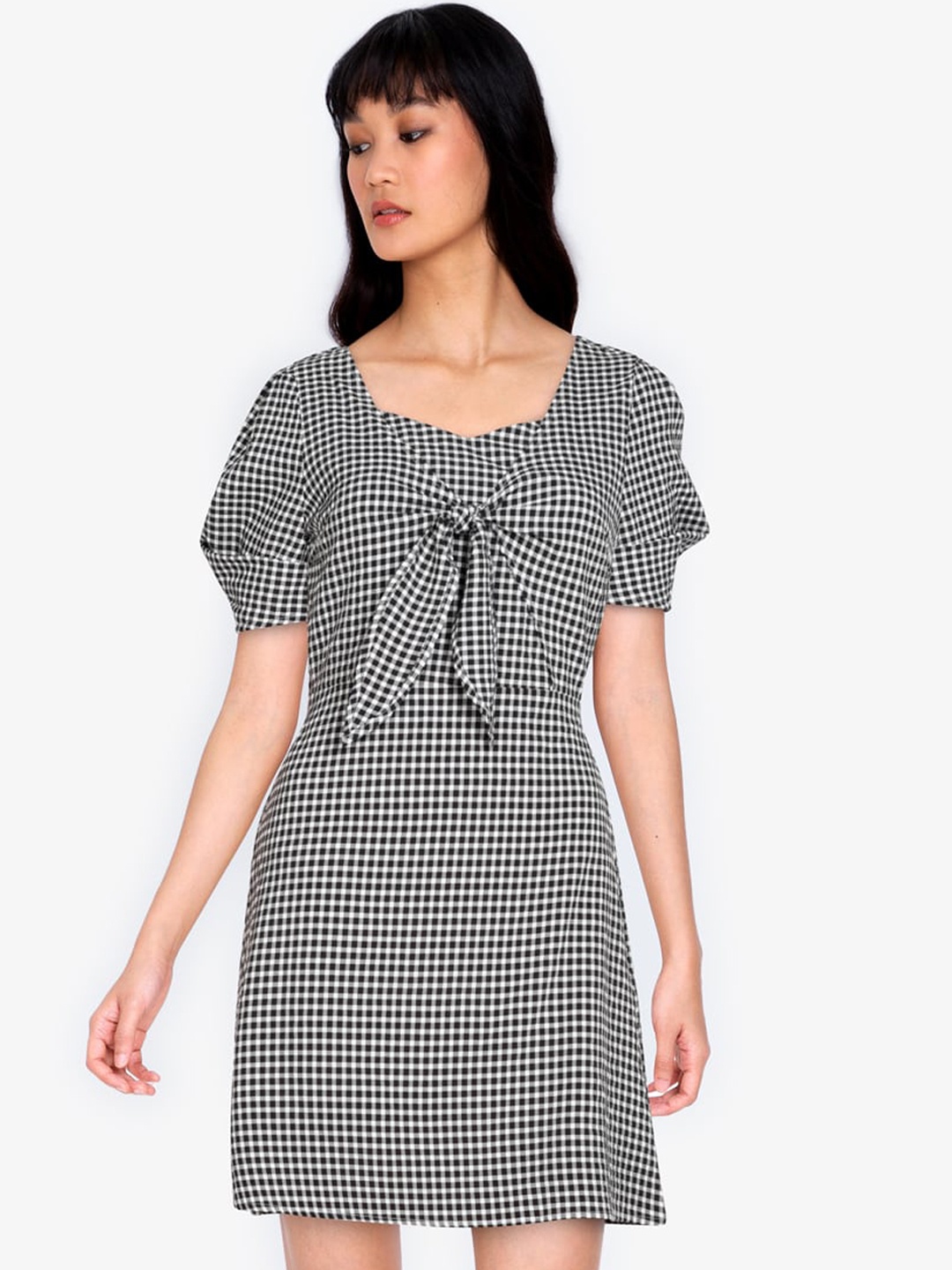 

ZALORA BASICS White & Black Checked A-Line Dress