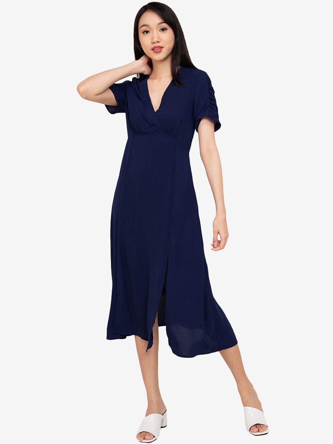 

ZALORA BASICS Women Navy Blue Empire Dress With Slit