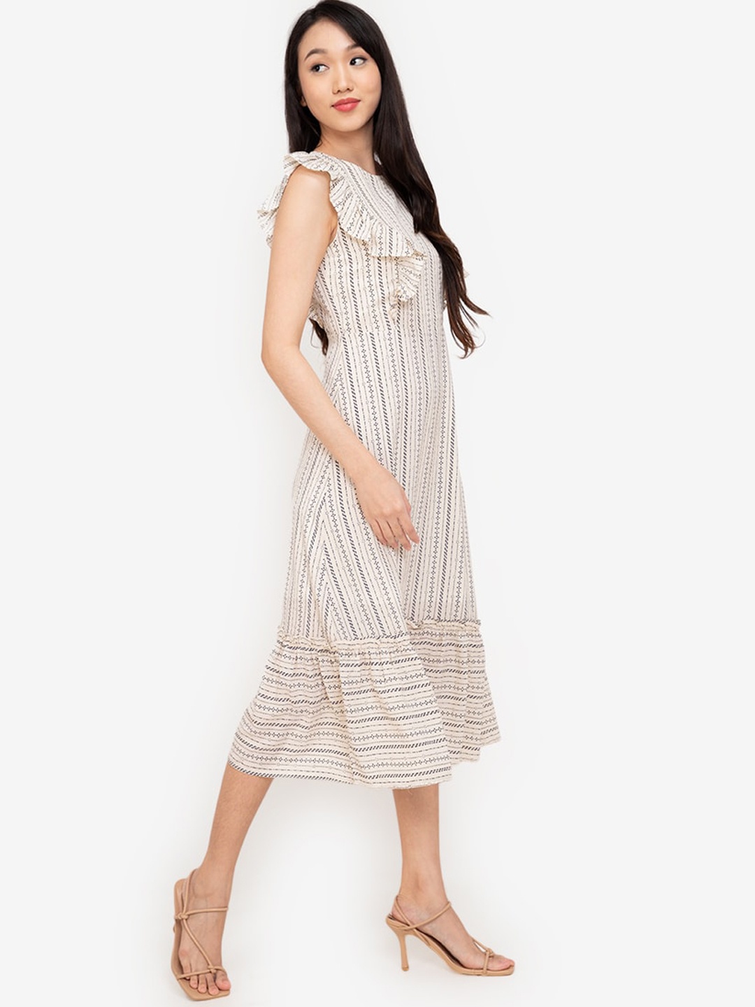 

ZALORA BASICS Off White & Black A-Line Midi Dress