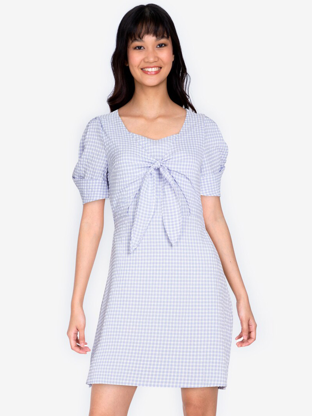 

ZALORA BASICS Blue & White Checked A-Line Dress