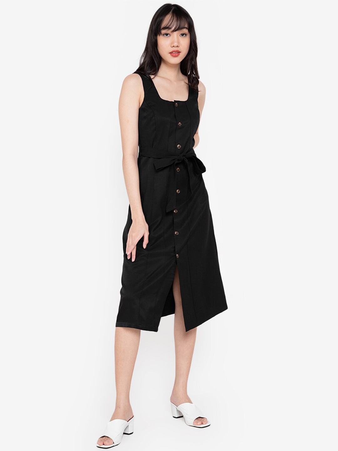 

ZALORA BASICS Women Black Square Neck Button Down Midi Dress