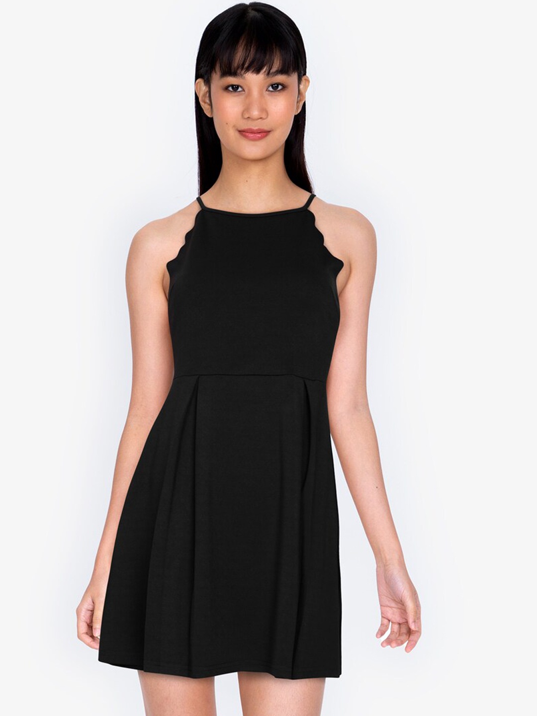 

ZALORA BASICS Women Black Halter Neck A-Line Pleated Dress