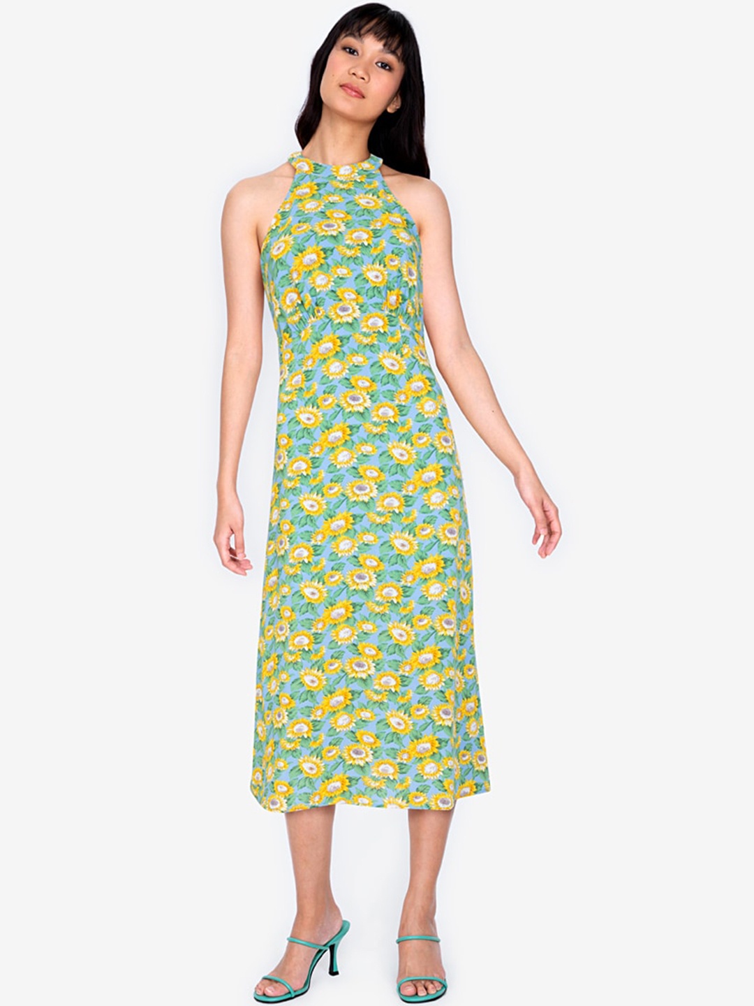 

ZALORA BASICS Blue & Yellow Floral A-Line Midi Dress