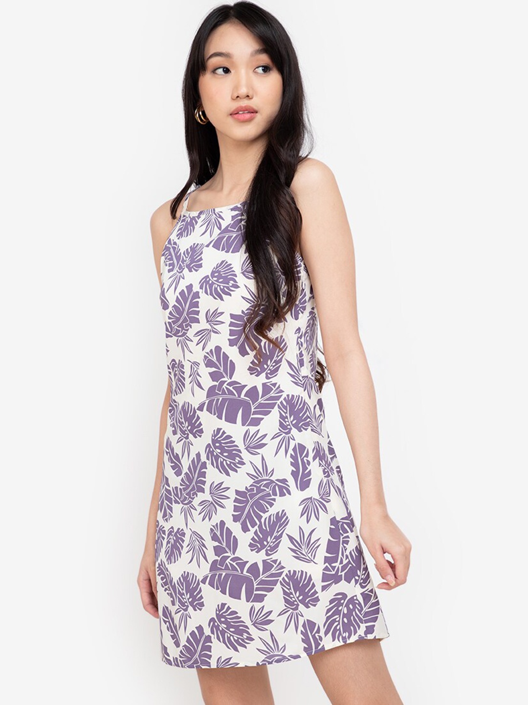 

ZALORA BASICS White & Purple Tropical A-Line Midi Dress