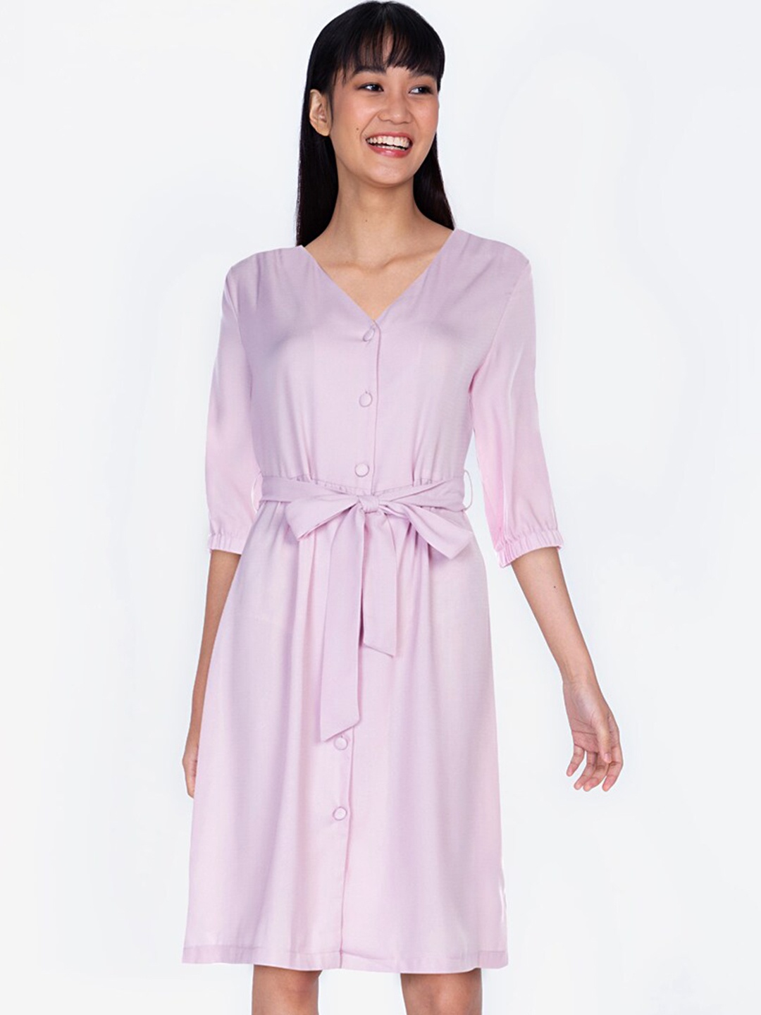 

ZALORA BASICS Solid Pink A-Line Knee Length Dress