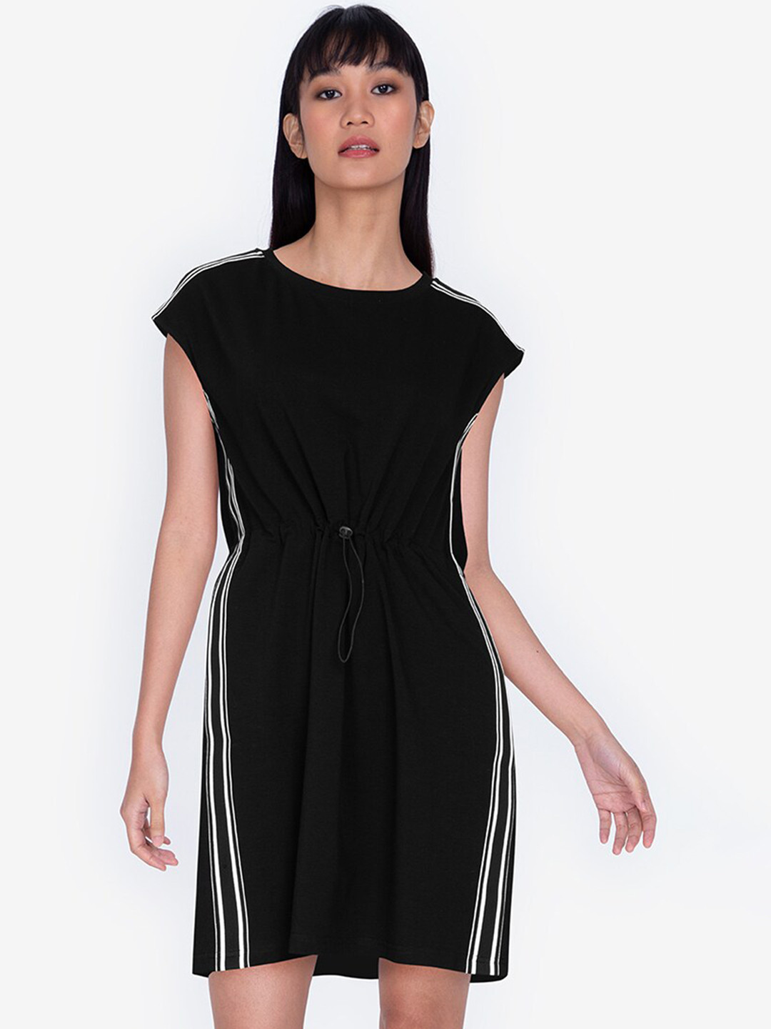 

ZALORA BASICS Women Black & White Contrast Tape A-Line Dress