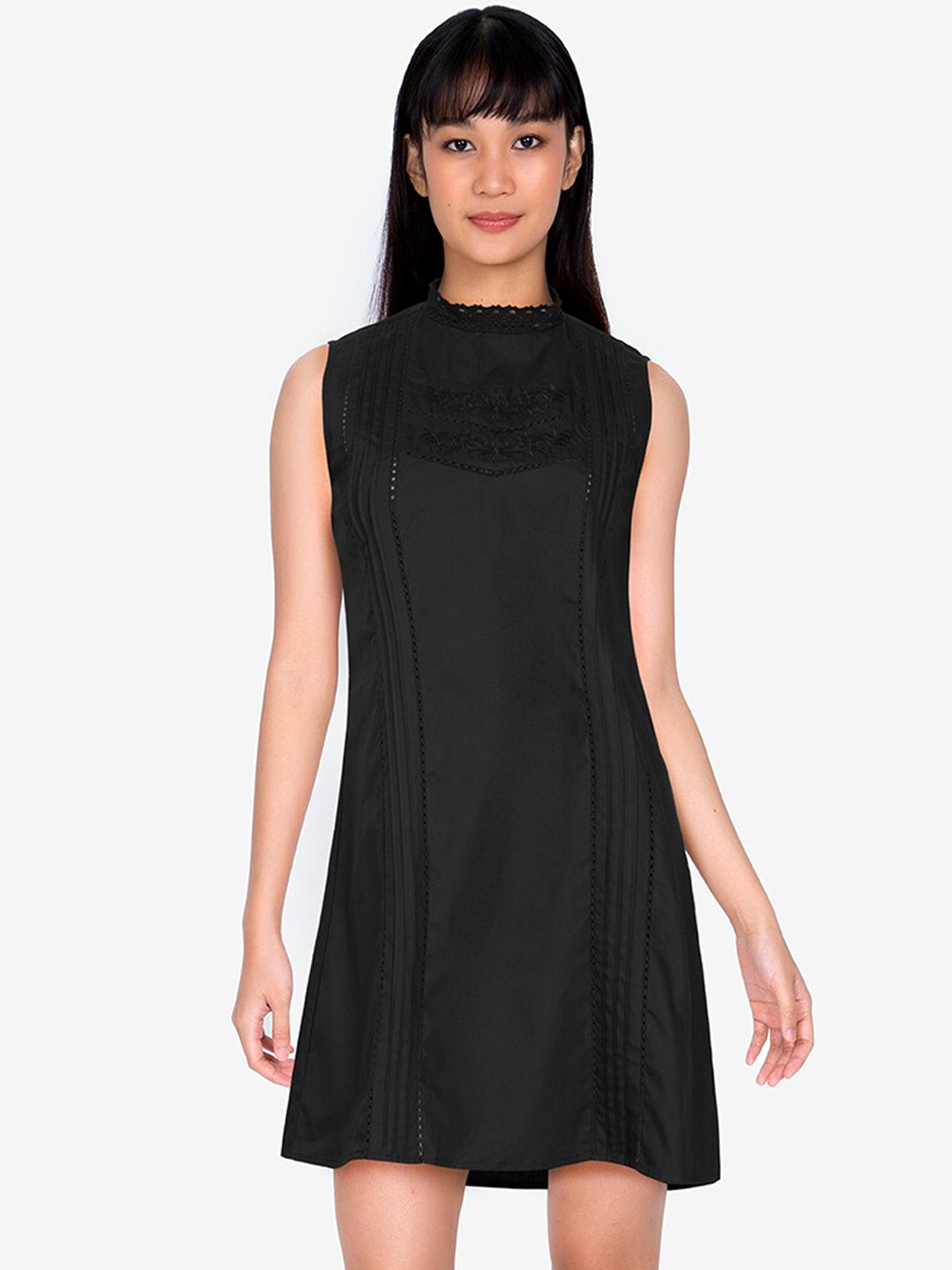 

ZALORA BASICS Black Self Design Mock Neck A-Line Dress