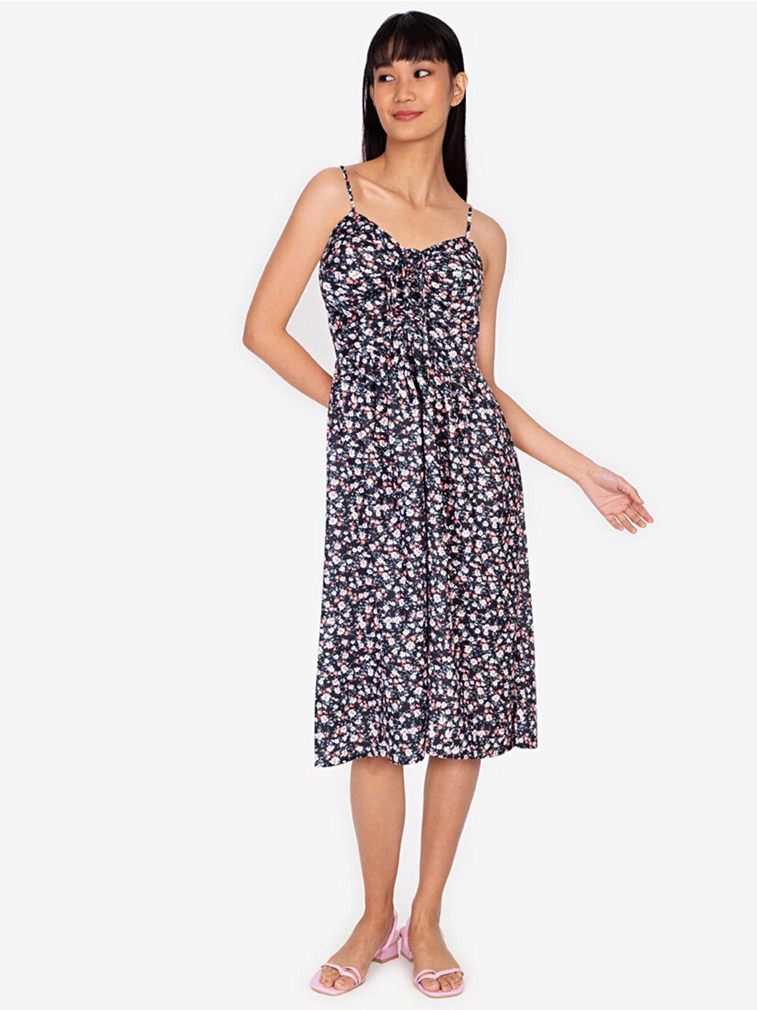 

ZALORA BASICS Women Multicoloured Floral A-Line Midi Dress, Multi