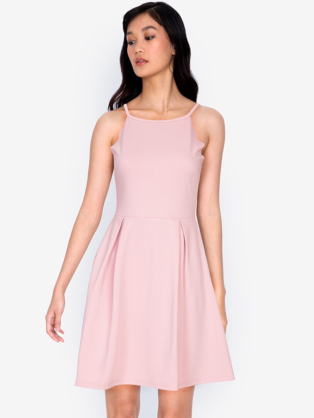 

ZALORA BASICS Pink Solid Pleated A-Line Dress