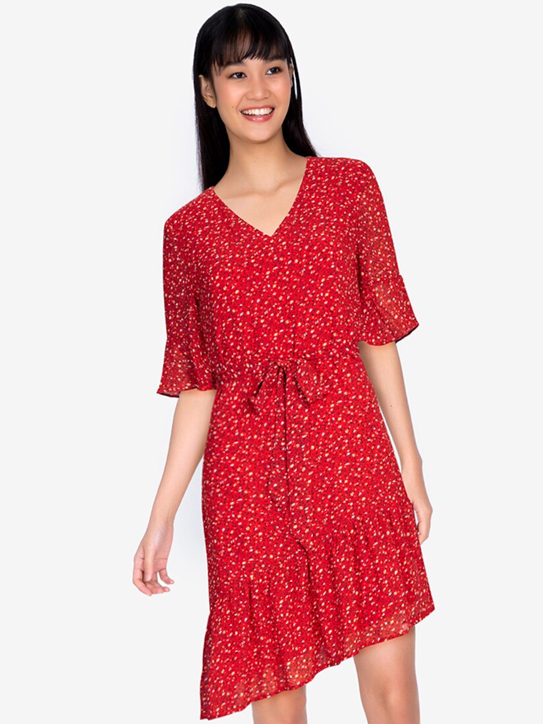 

ZALORA BASICS Red A-Line Assymetric Drop Waist Mini Dress