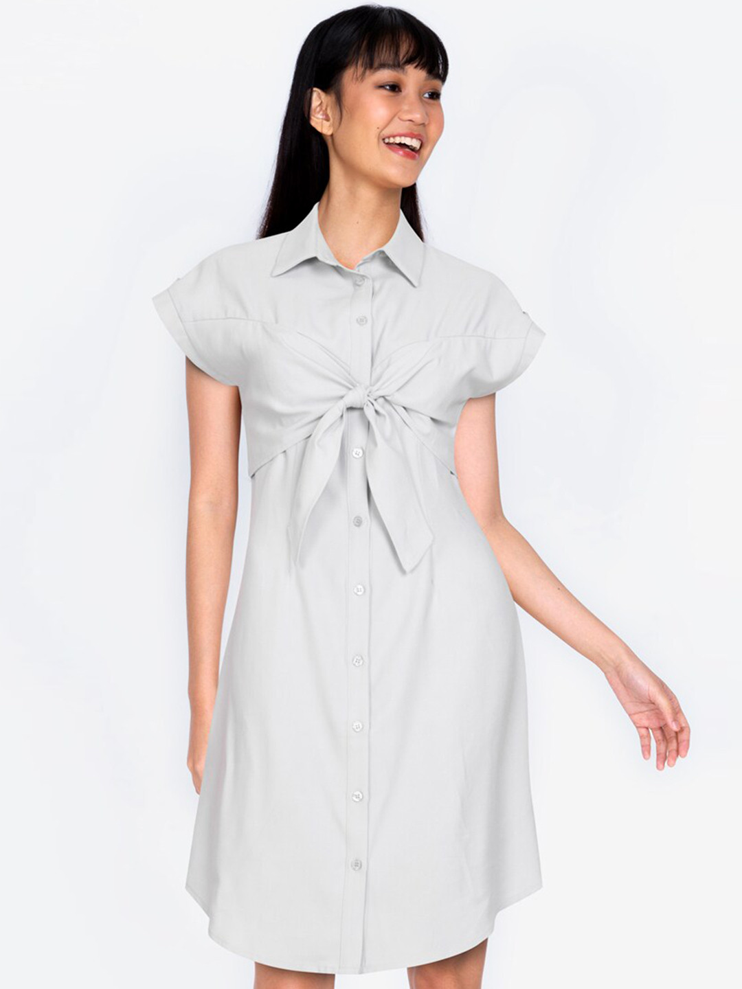 

ZALORA BASICS Off-White Solid Cap Sleeve Shirt Dress