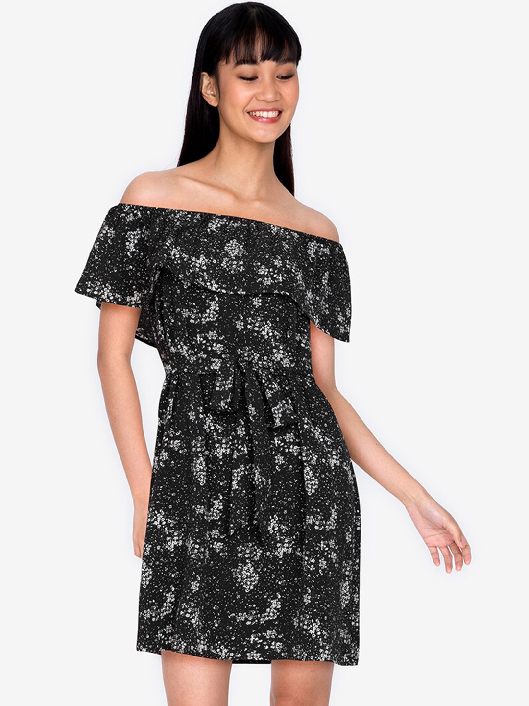 

ZALORA BASICS Women Black Off-Shoulder A-Line Mini Dress