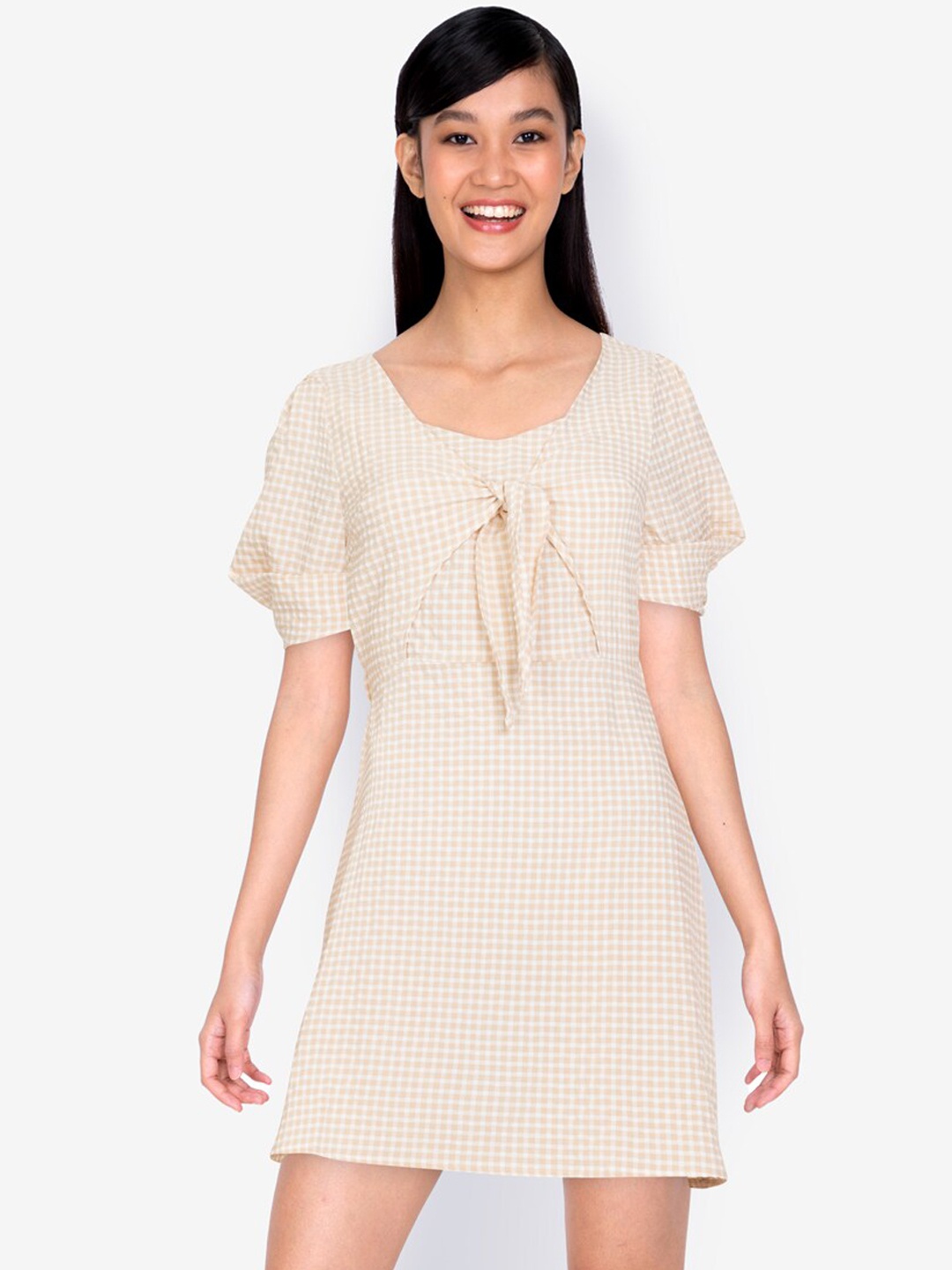 

ZALORA BASICS Cream-Coloured Striped A-Line Mini Dress