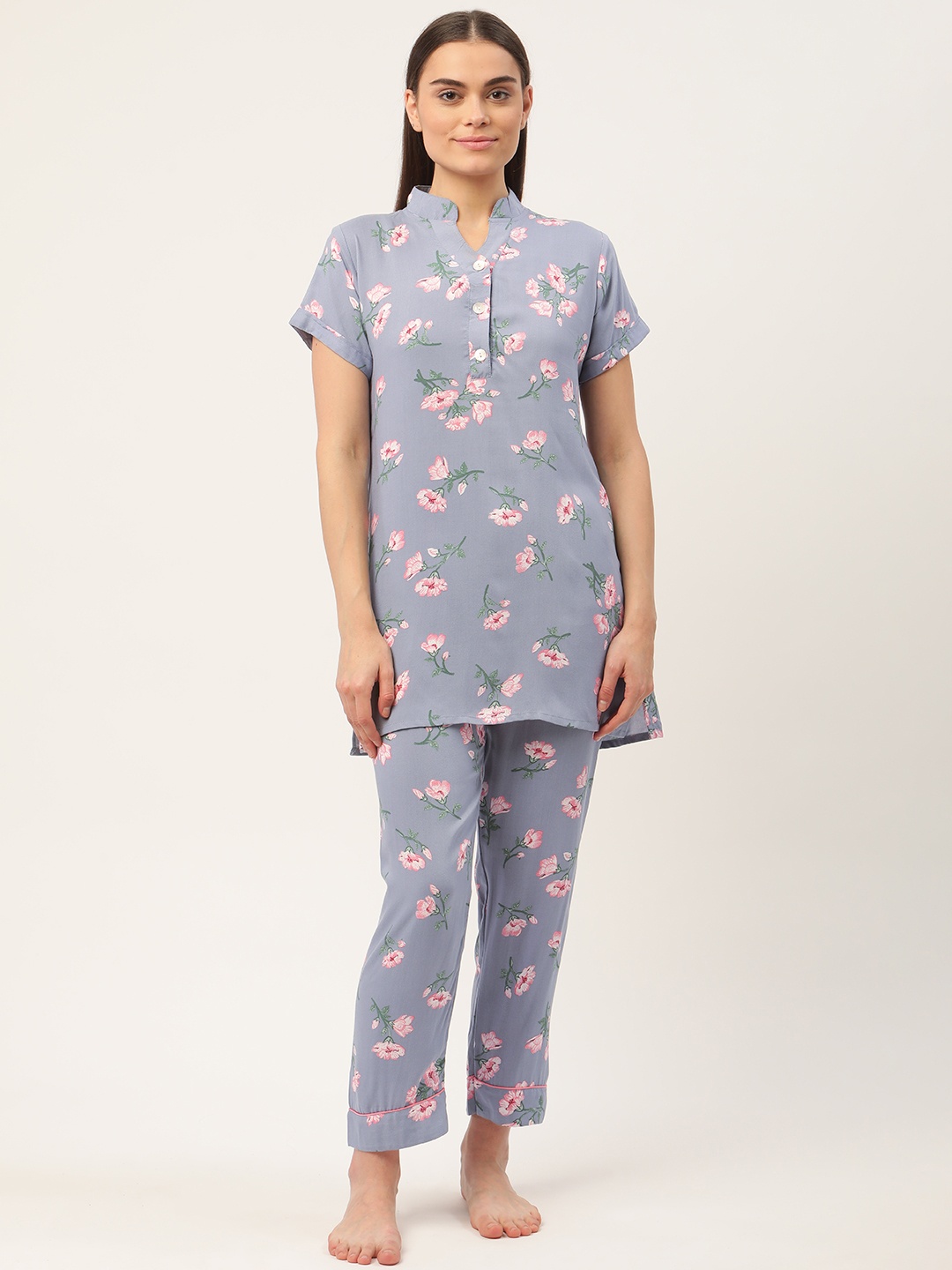 

Sweet Dreams Women Grey & Pink Floral Print Pjyama Set