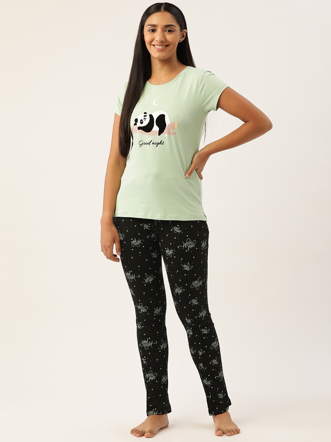 

Sweet Dreams Women Green & Black Printed Pyjama Set