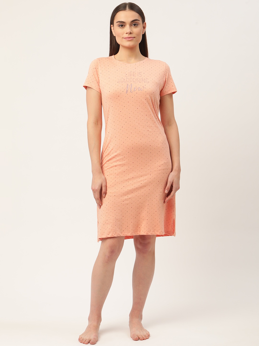 

Sweet Dreams Women Peach-Coloured Pure Cotton Printed Nightdress