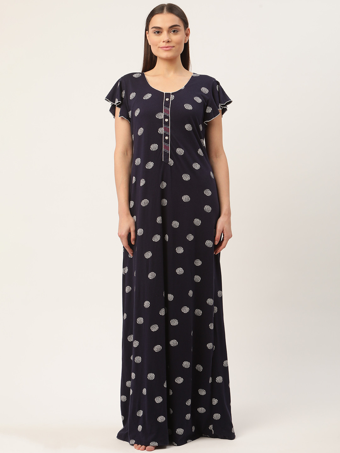 

Sweet Dreams Navy Blue & White Pure Cotton Printed Maxi Nightdress