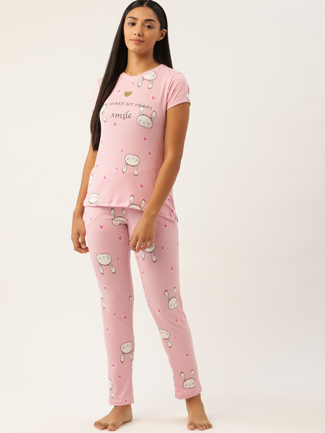 

Sweet Dreams Women Pink & White Printed Night suit