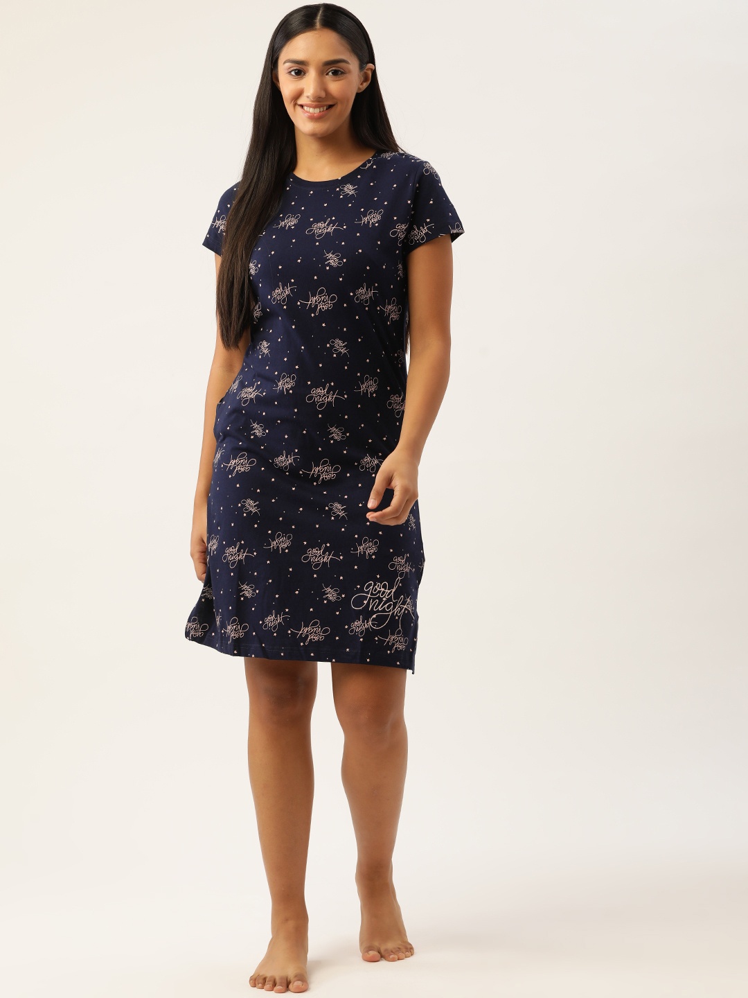 

Sweet Dreams Navy Blue T-shirt Printed Nightdress