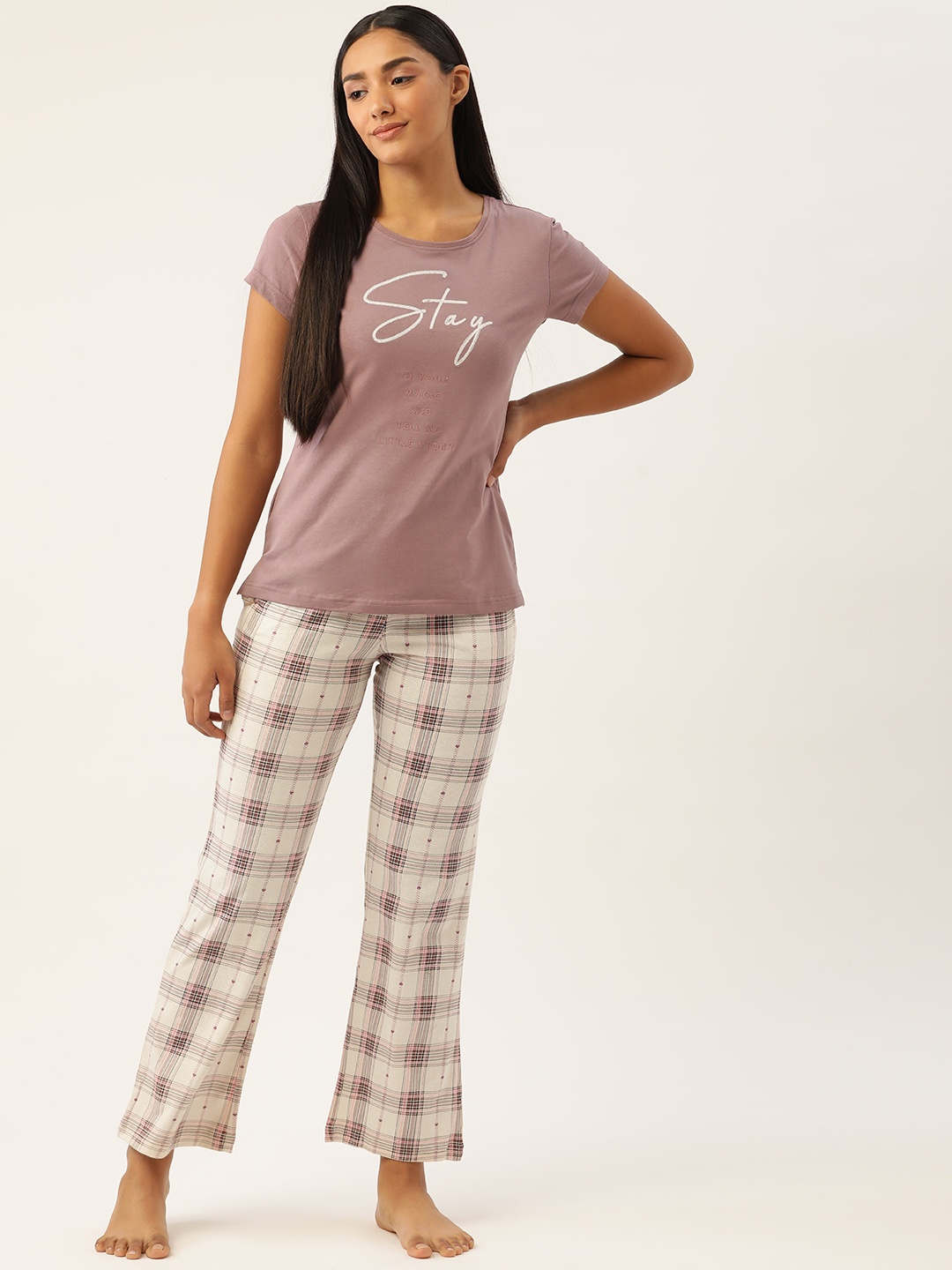

Sweet Dreams Women Mauve & Off White Printed Night suit
