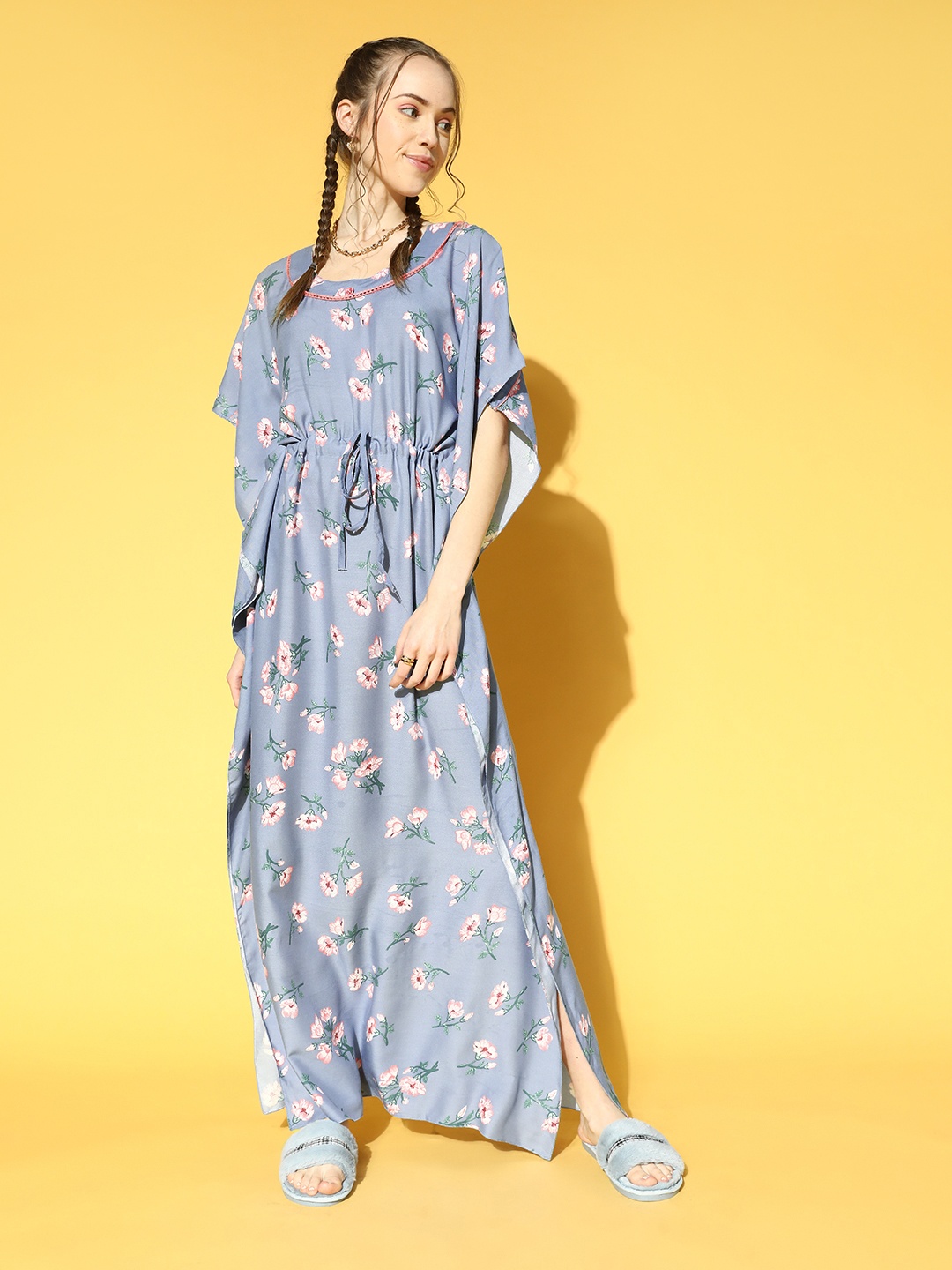 

Sweet Dreams Women Blue Floral New Age Kaftan Nightdress
