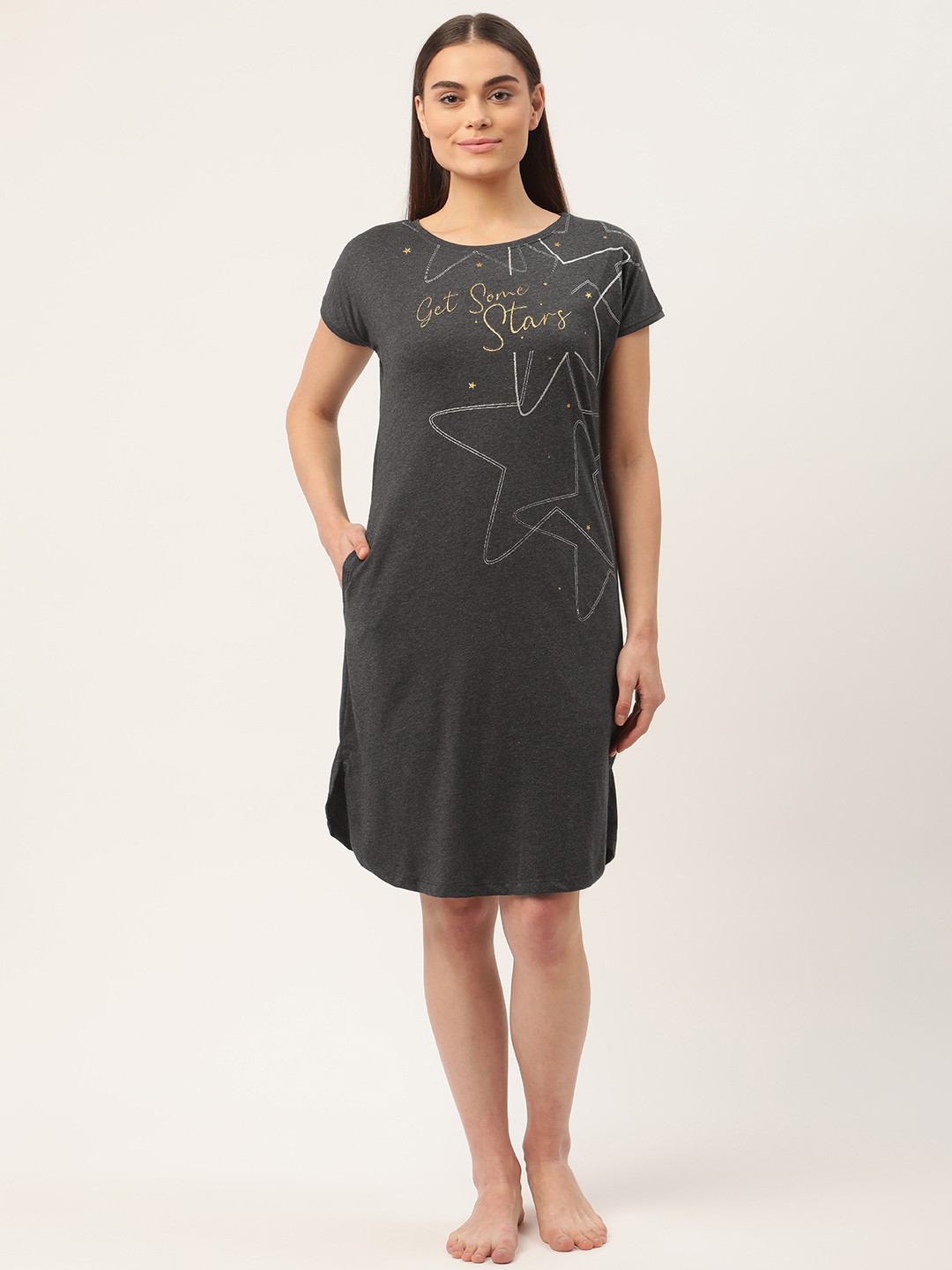 

Sweet Dreams Charcoal Printed Pure Cotton Nightdress
