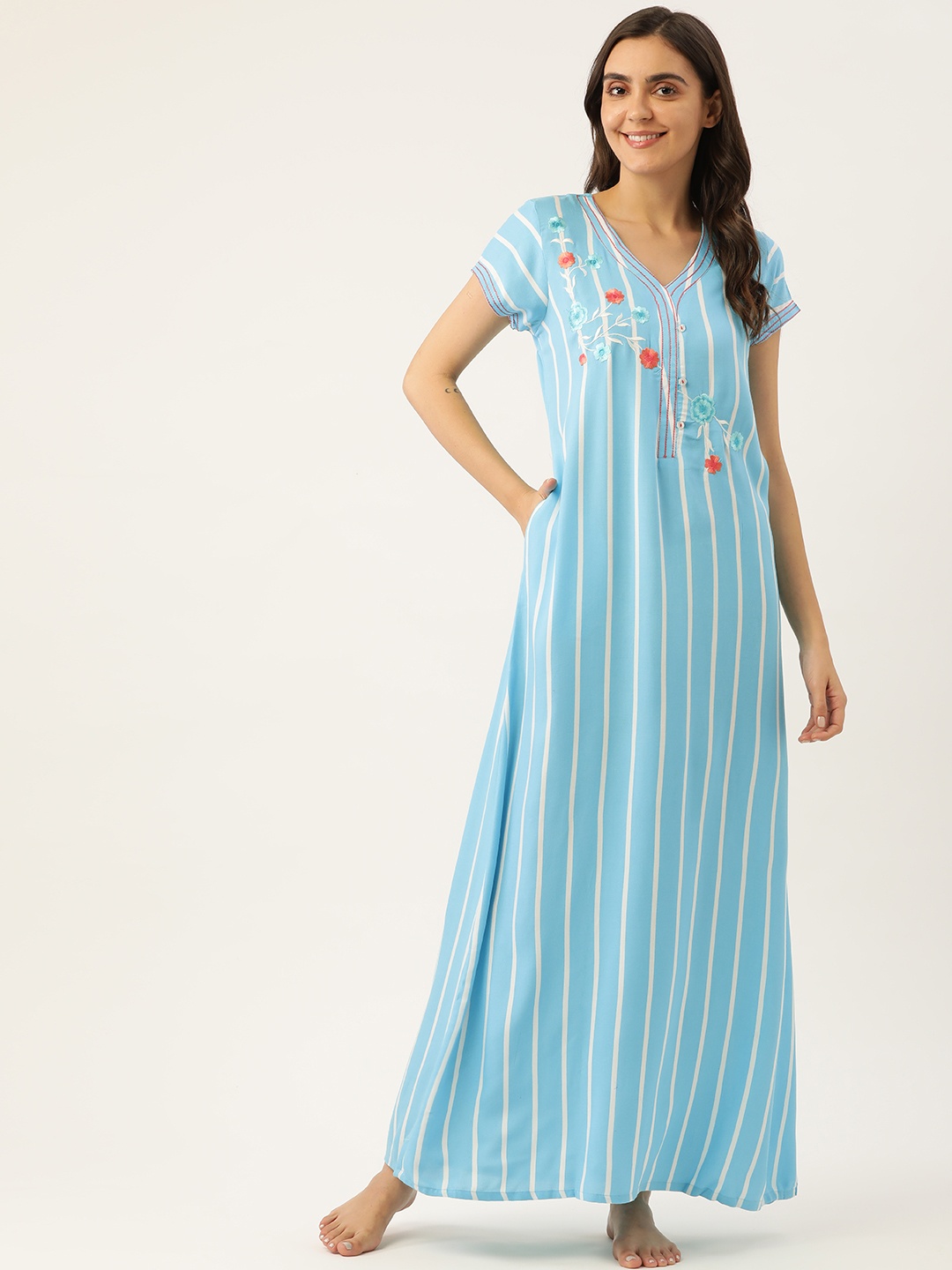 

Sweet Dreams Blue Striped Maxi Nightdress