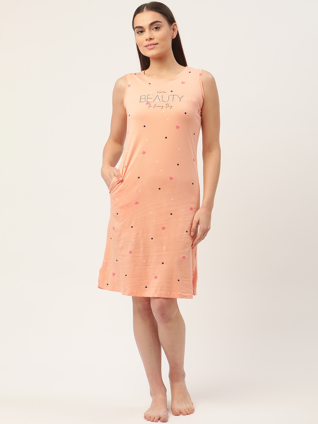 

Sweet Dreams Peach-Coloured Printed Cotton Nightdress