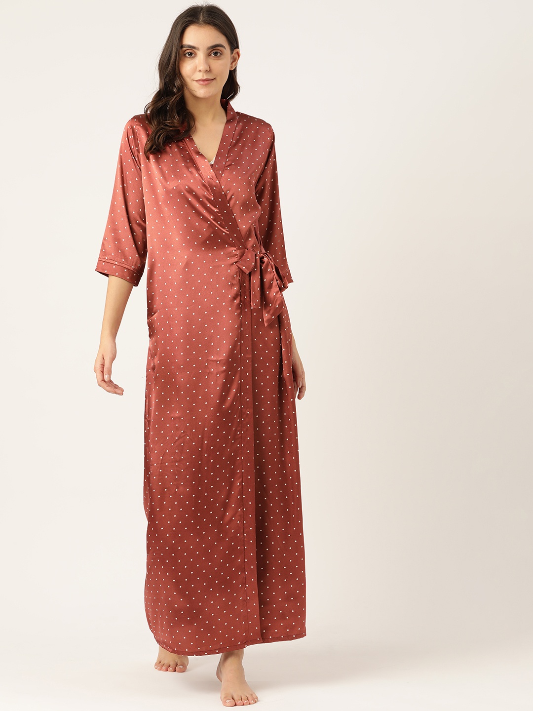 

Sweet Dreams Rust Brown & White Printed Satin Maxi Nightdress With Robe